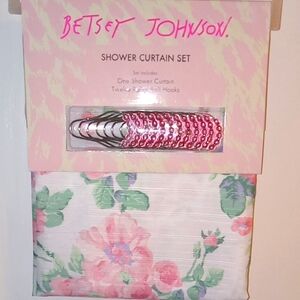 Betsey Johnson Pink and Green Floral Shower Curtain Set